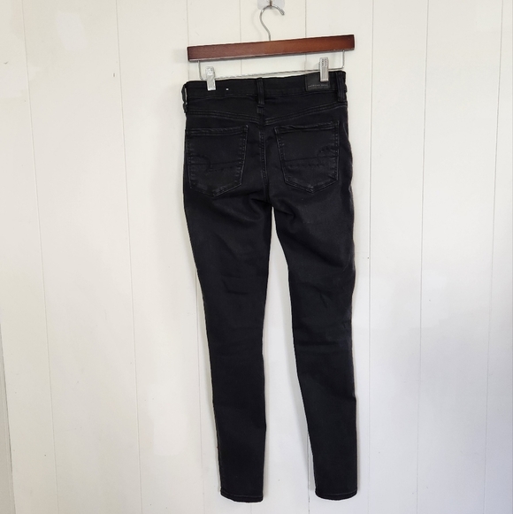 American Eagle AEO Black Hi-Rise Jeggings Ripped High Waisted Stretchy Skinny - Picture 6 of 12